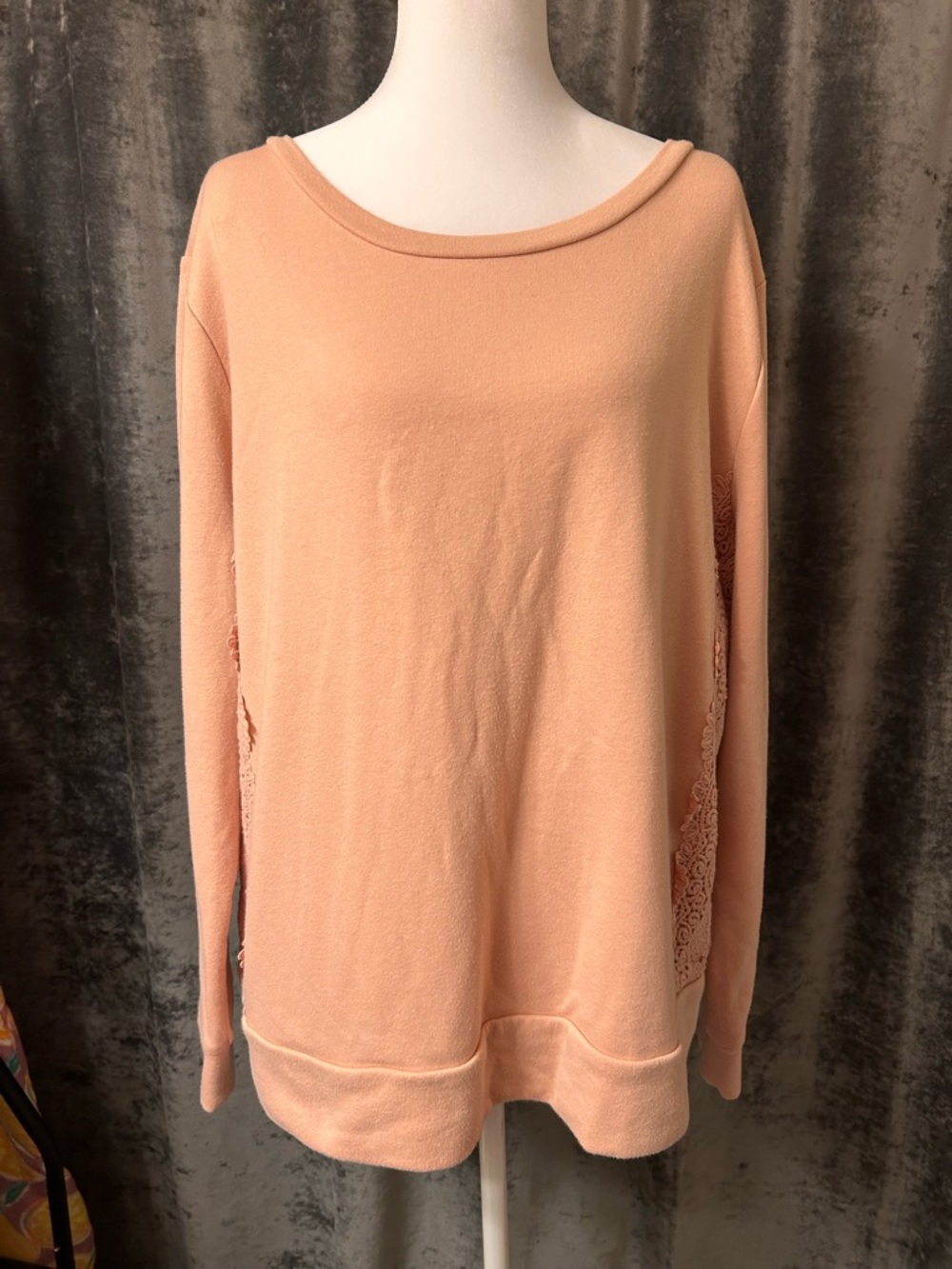 St. John's Bay Knit Pullover with Lace Side Panels Peach XL
